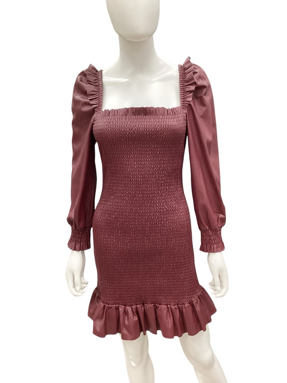 NWT 7 For All Mankind Dress Women’s Size S Faux Leather Smocked Mini Long Sleeve